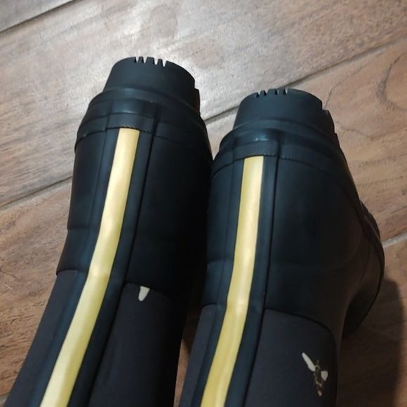 NWT Joules 5 neoprene right as rain printed bee boots tall black wellies - Picture 5 of 8